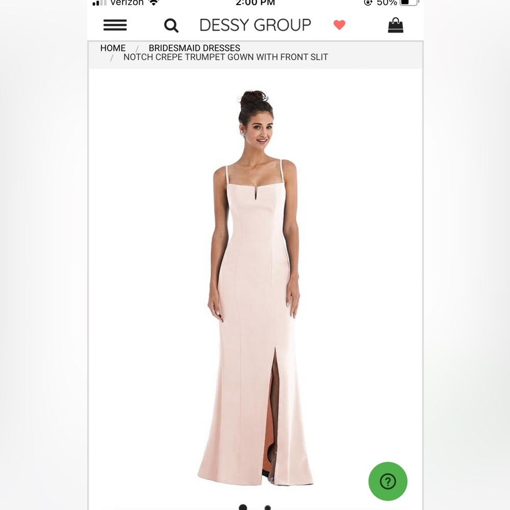 Dessy Group Special Order Notch Crepe Trumpet Gown with Front Slit in Blush